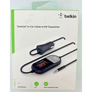 Belkin Connect TuneCast in-Car 3.5mm Audio Jack to FM Transmitter for Car Black